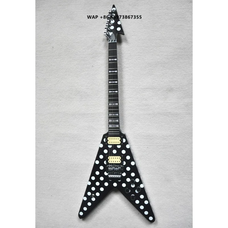 Flyoung Factory Custom Black Electric Guitar with Dots Pattern Floyd Rose Bridge Accept Customization