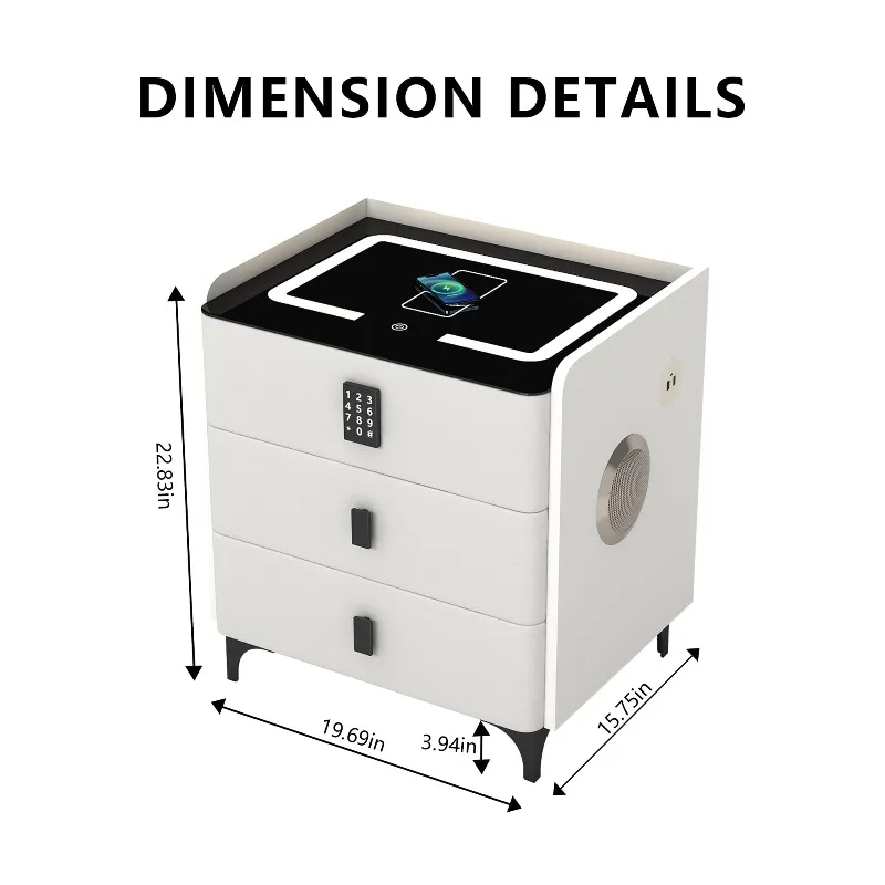 Smart Nightstand with Charging Station and LED Lights, Night Stand with Password Security Code, Wireless Charging