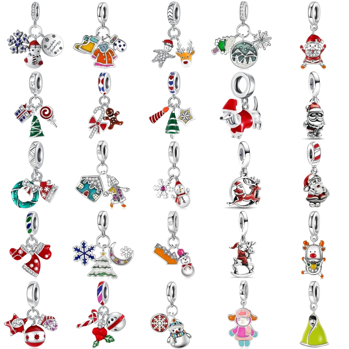 Breloques de Noël en argent S925, bonhomme de neige, renne, sapin de Noël, canne à sucre, flocon de neige, cadeau pour femme, pendentif pour bijoux DIY