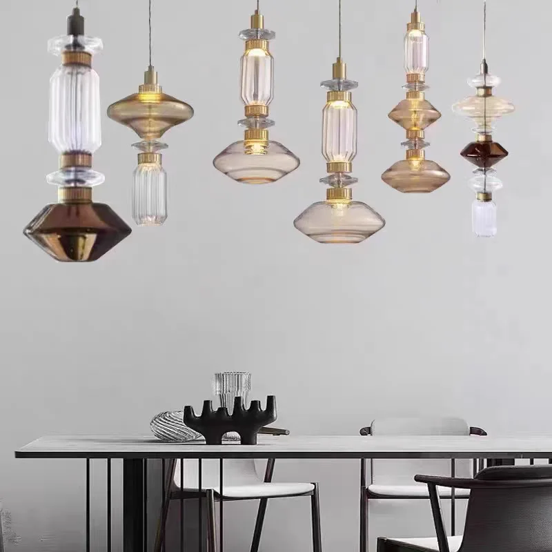 LED Warm Light Chip Gold Retro Wrought Iron Electroplating Artificial Bubble Blowing Process Long Island Table Lamp Chandelier
