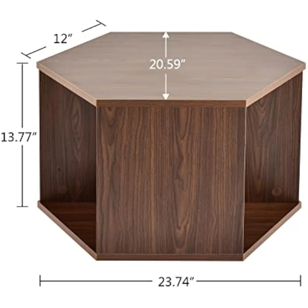 Sechseckiger multifunktionaler Couchtisch, Walnuss