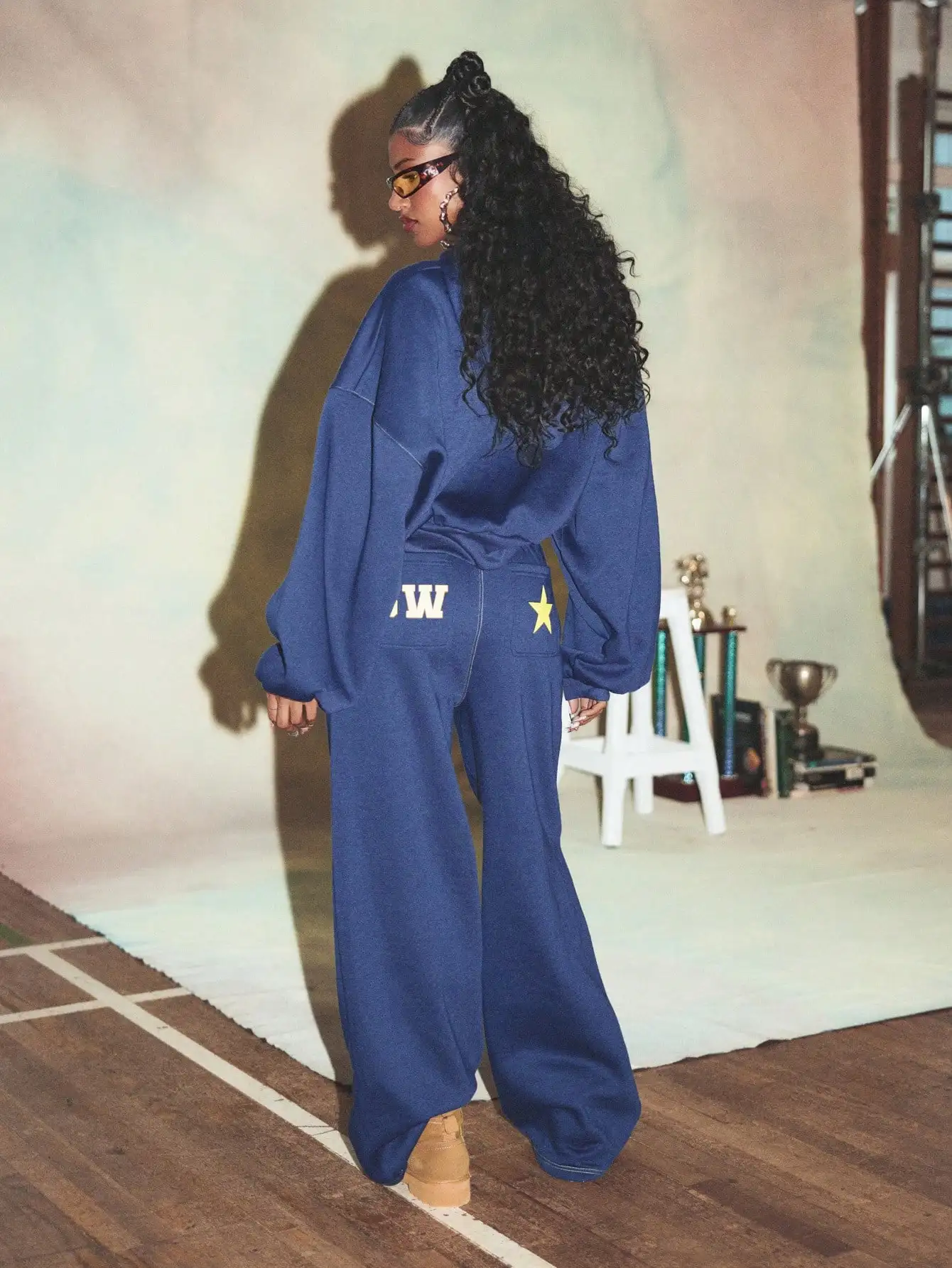 

Women's Oversized Wide Leg Sweatpants with Letter & Star Print, Casual Loungewear