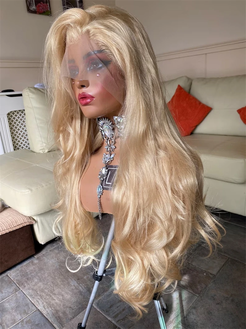 Light Blonde HD Transparent Lace Front Synthetic Wig for Women Body Wave Wig Heat Safe Lace Front Synthetic Wig Cosplay 26 Inch