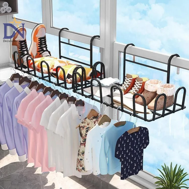 

Balcony Drying Rack Multi Functional Indoor And Outdoor Shoe Drying Railing Windowsill Hanging Minimalist Clothes Storage Stand