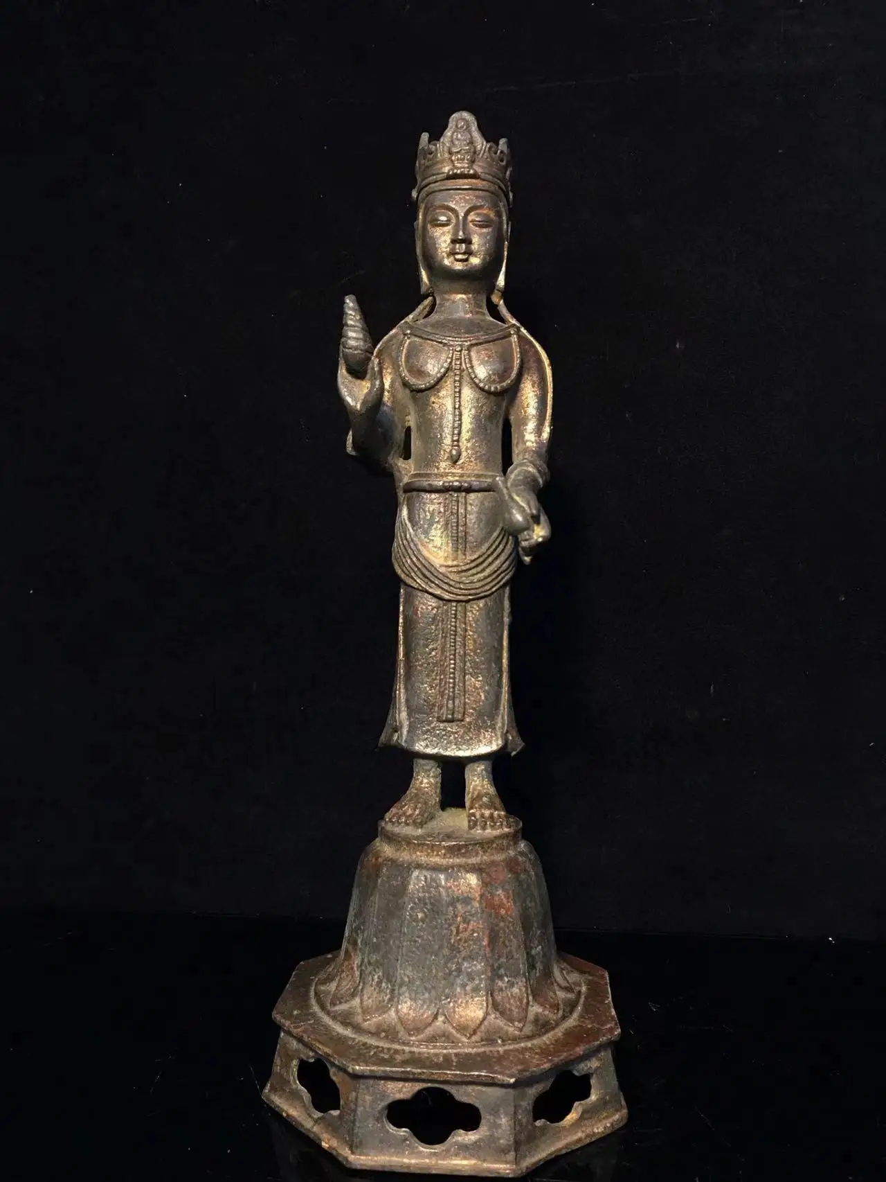 Old Qing Dyansty Tibet copper standing Buddha statue