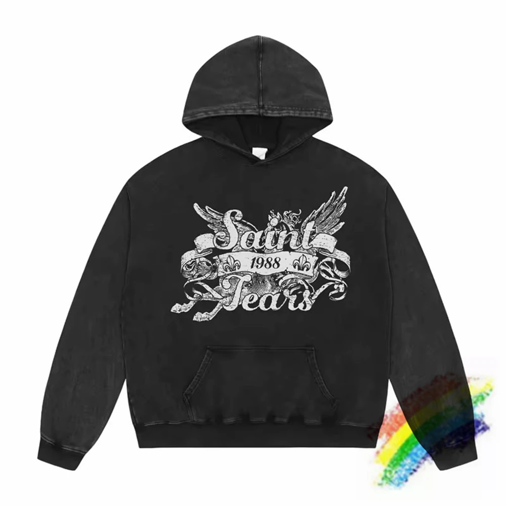 Washed Black 1988 Saint Tears Hoodie Men Women Best Quality Casual Pullovers