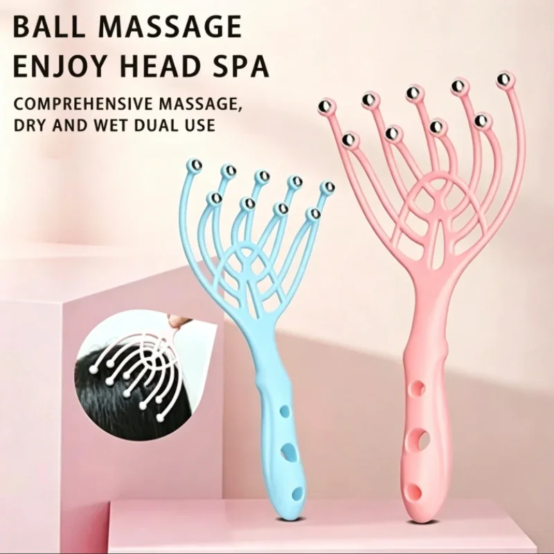 1Pc Head Massager Scalp Neck Comb Roller Five Finger 9 Claws Steel Ball Hand Held Relax Spa Hair Care for Hair Stress Relief