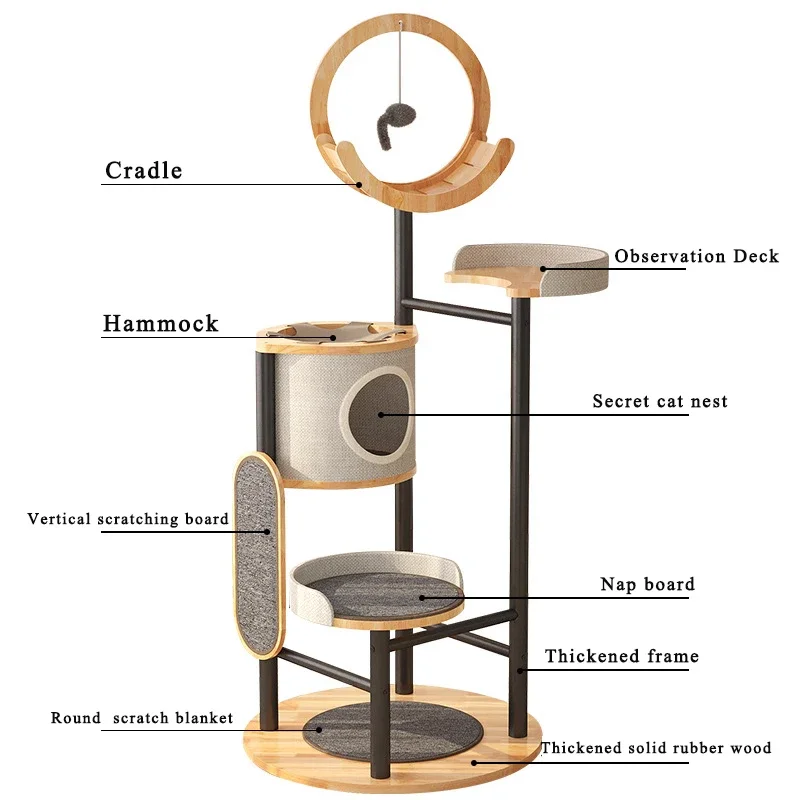 Modern Multi-Level Wood Cat Tree Tower Condo for Indoor Cats with Different Scratching for Living Room Furniture