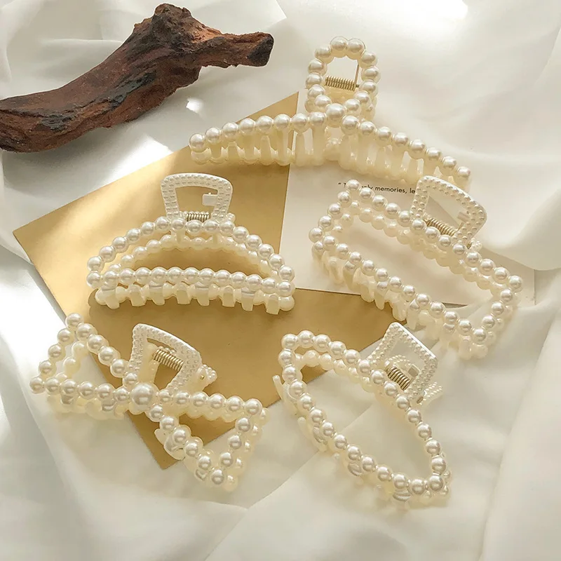 

Cute Bow Large Simple Shark Clip Hair Accessory Women's Fashionable Trendy Hairpiece Plastic Pearl Hair Clip