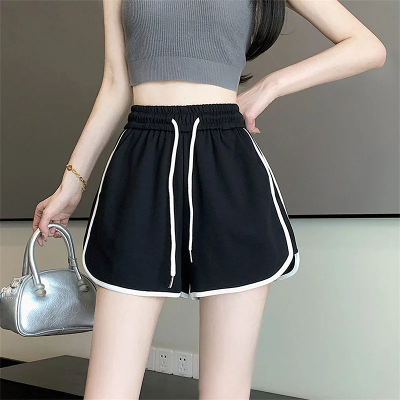 Women yoga Shorts Summer outer wear mid-waist casual loose straight pants lady stylish thin breathable wide leg gym short pants