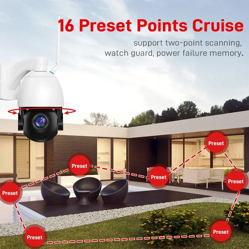 Rscamtom 8MP Fattoria Wireless Outdoor Camera Tracking PIR Rilevazione a infrarossi Visione notturna a colori Telecamera Ptz Zoom 50x