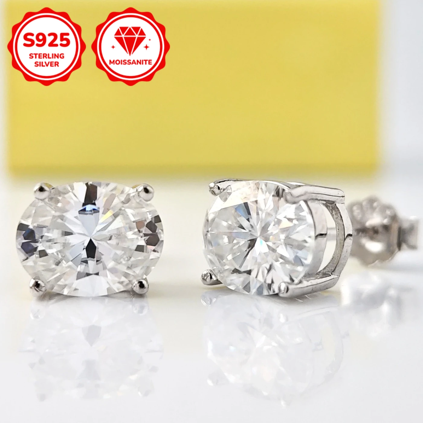 1pair 0.5/1/2Ct S925 Silver Simple Four-claw Oval Moissanite Earrings, Exquisite Jewelry Is Suitable for Ladies' Daily Adornment