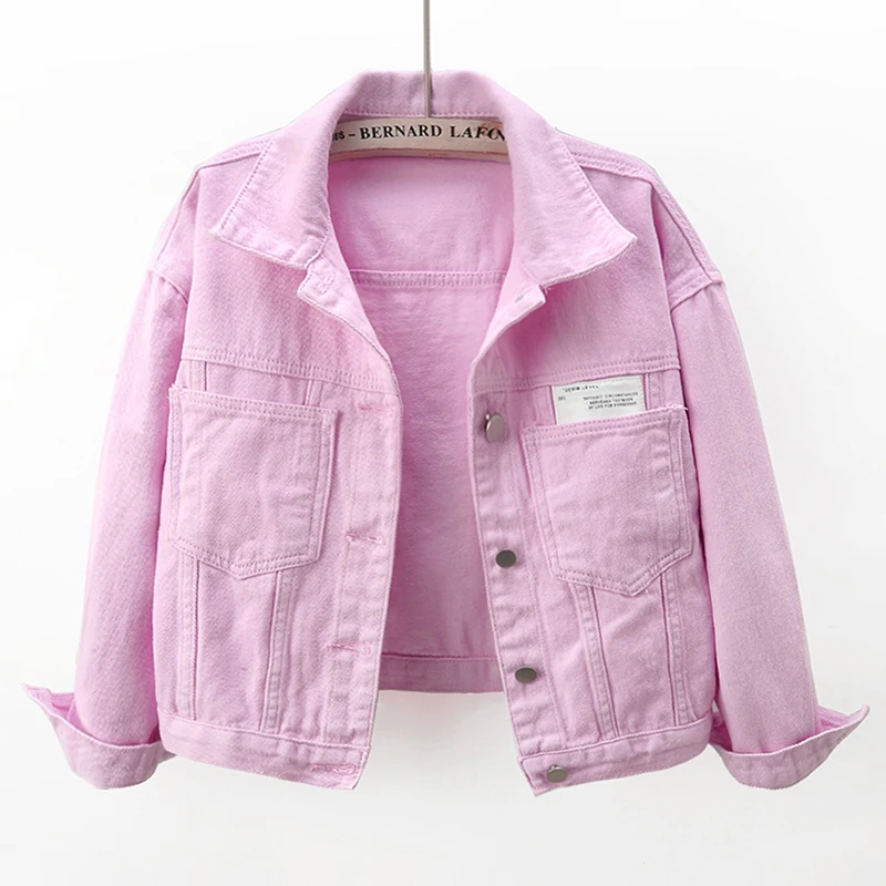 Fashion Light Purple Denim Jacket Women Loose Casual Short Cowboy Outerwear Autumn Korean Big Pocket Jeans Jacket Coat Female