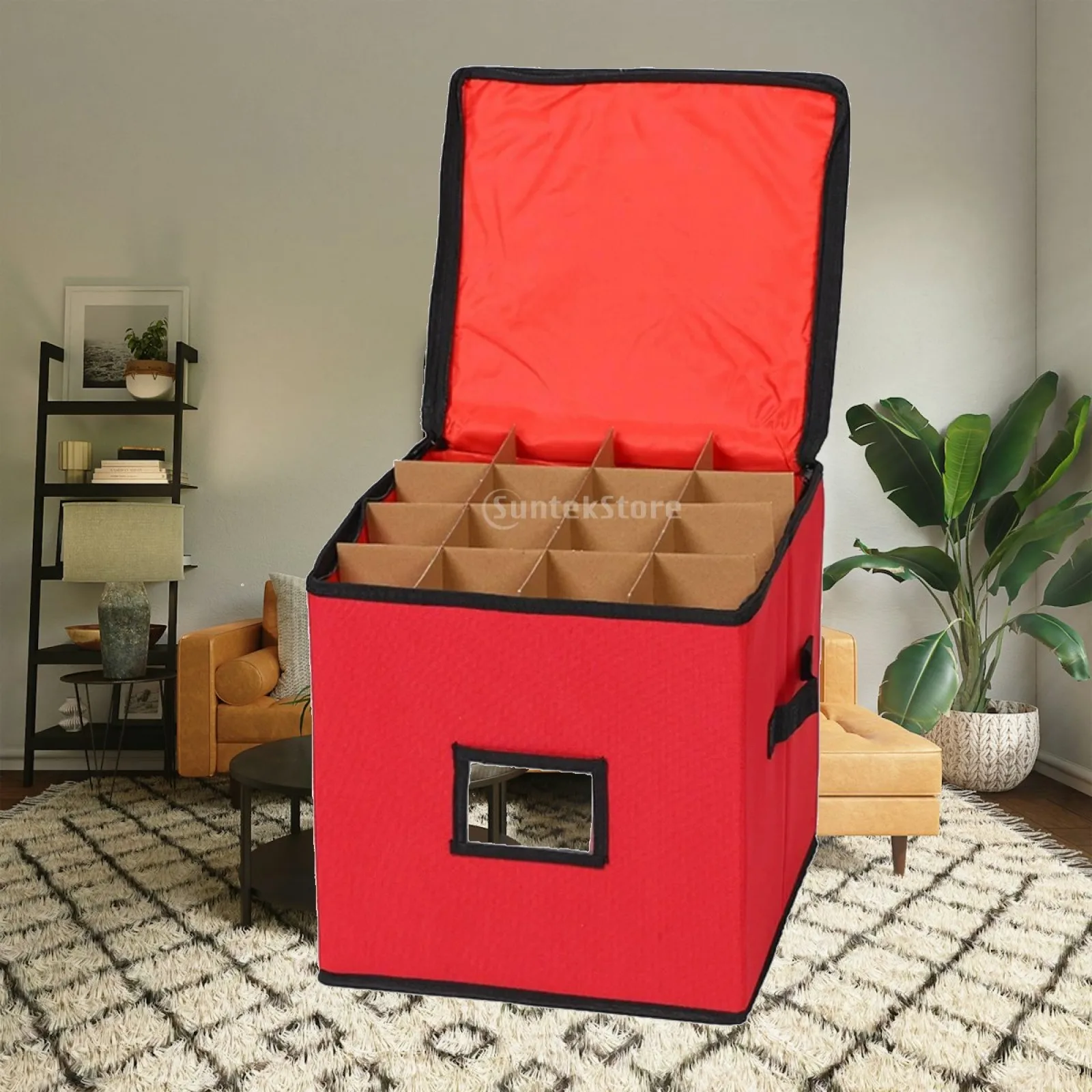 Ornament Organizer Portable Zippered Christmas Decoration Storage Box with Label Window Organizer Bin Sturdy