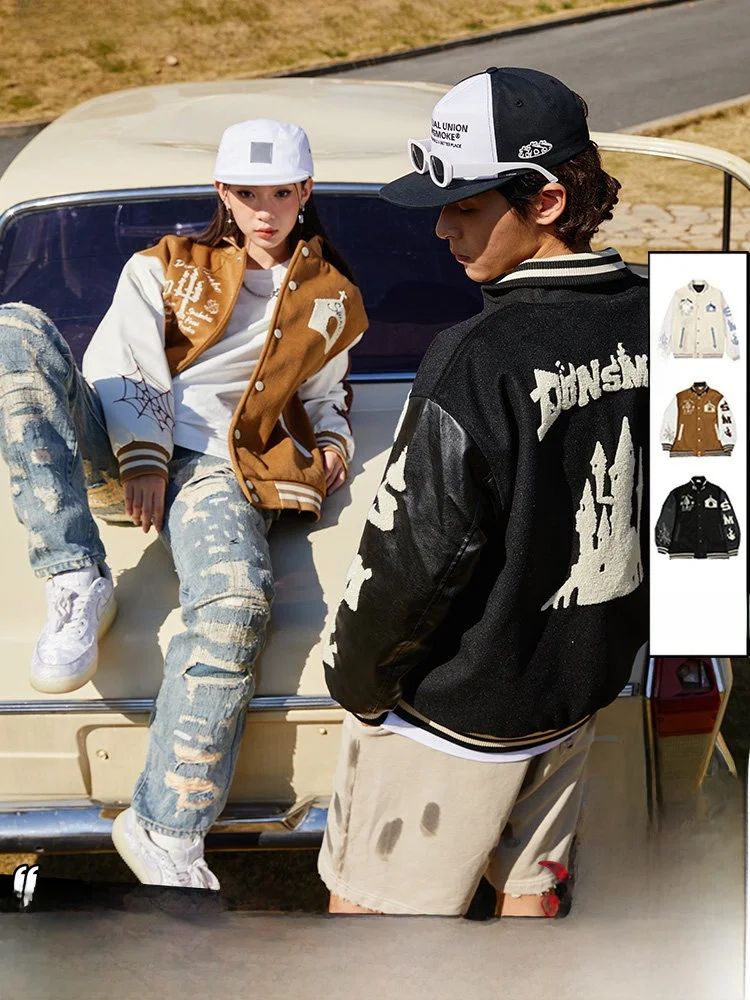 

Done Couples Baseball Jaet Embroidered Cotton Inner Ancient Castle Trendy Youth Loose Fit Four Seasons Universal Jaet