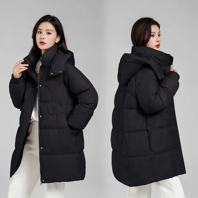 Thick Warm Down Cotton Padded Jacket Autumn Winter Coat Women Plus Size Puffer Jacket Long Parka Hooded Long Sleeve Korean Coats