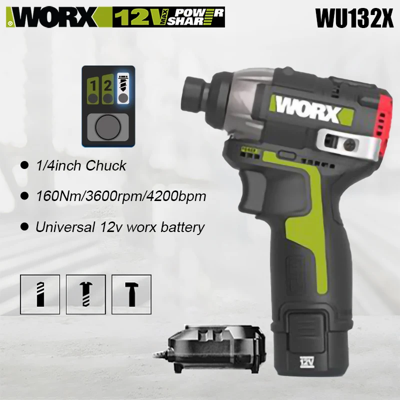 

Worx WU132X Wireless Impact Screwdriver Brushless 160Nm 2Speed 1Smart Gear Auto Stop Bare Tool or With One Battery and 1 Charger