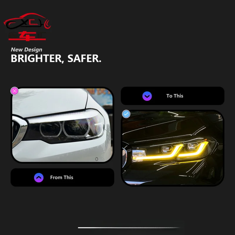 

Suitable for 2018-2020 BMW 5 Series G30 headlight assembly upgrade to Black Warrior laser high and low beam headlights.