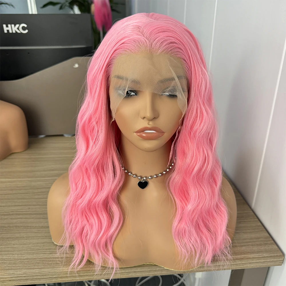 Pink Wig Short Synthetic Lace Front Wigs for Women Loose Curl Wig Hot Pink Short Lace Bob Wig Natural Wave Ready to Wear Cosplay