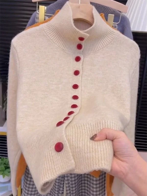

Autumn Winter Women's Comfortable Knitted Sweater Soft Tawny Single Button Casual Sle High Quali Open Cardigan Knitwear