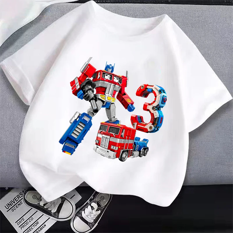 

Детская футболка с номером на день рождения Оптимус Прайм, одежда в стиле Трансформеров, праздничная футболка с мультяшным принтом для мальчиков, футболка с короткими рукавами, подарок