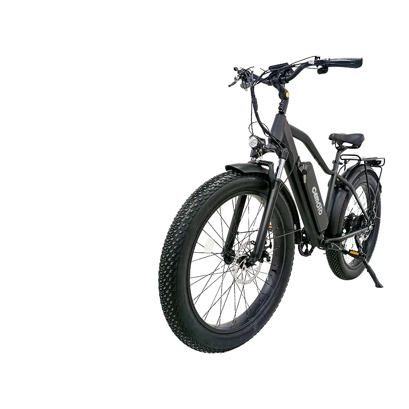 

Electric mountain bike 26 inch fat tires brushless motor aluminum frame front/rear suspension long