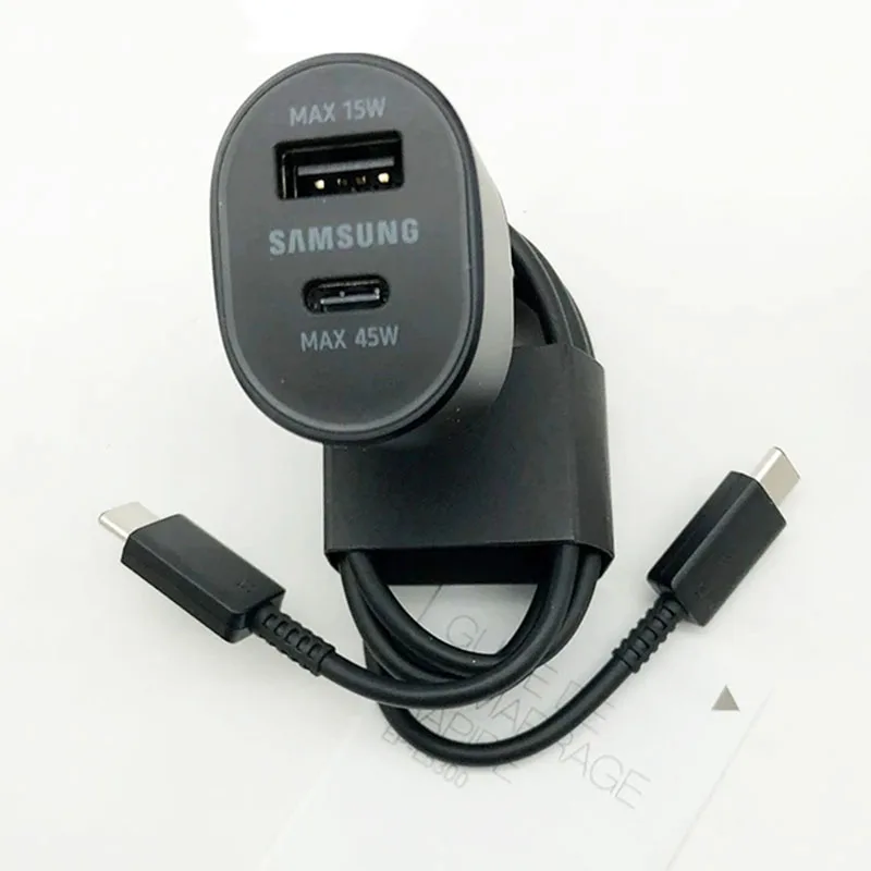 Cargador de coche súper rápido Samsung de 60w PD, puerto Usb tipo C, Cargador automático de 45w para Galaxy S22 S21 S20 Note 10 Plus A54 A55 y Cable de 1M/2M