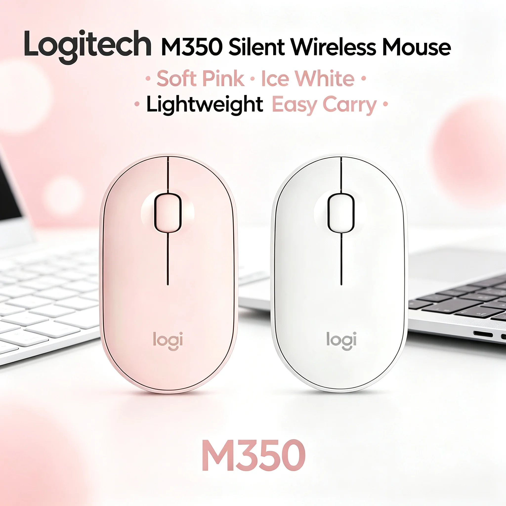 Quiet Click Logitech M350 Pebble Wireless Mouse Slim Portable Mice For Mac Laptop PC