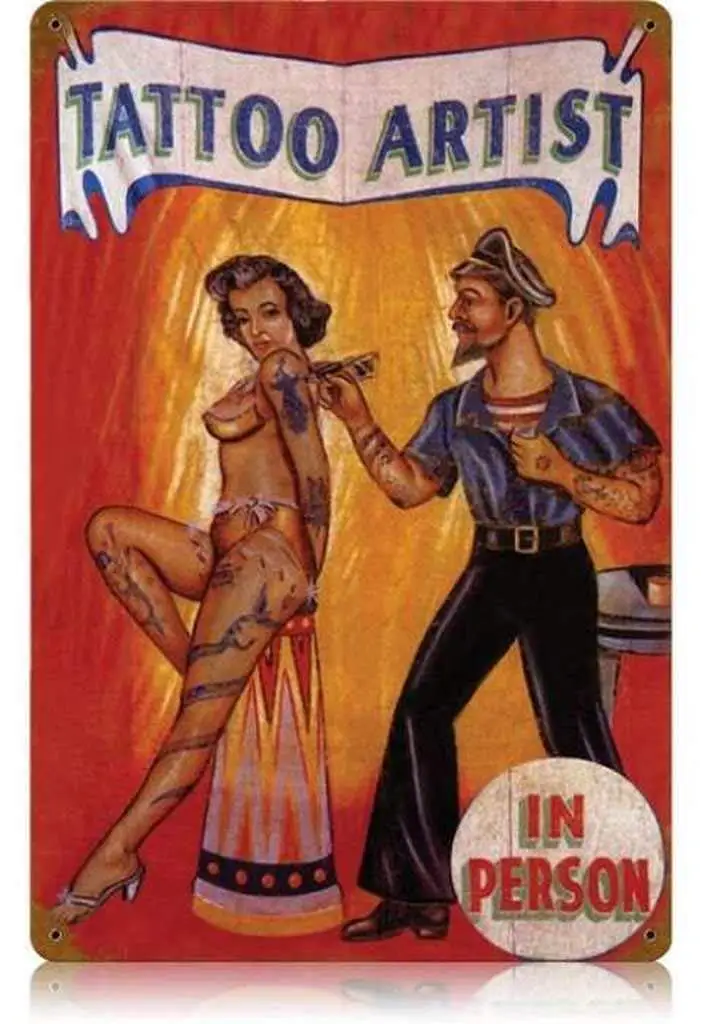 Kexle Tattoo Artist - Pin-Up Girl Metal Tin Sign Wall Art Decor for Living Room Vintage Art Coffee Bar Signs Home Decor Gifts De