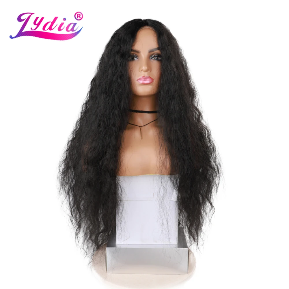 Lydia Long Wavy Synthetic Lace Head-line Wigs Women Black Bohemian Bancy Water Curly Daily&Party 30 Inch Free Side 76cm