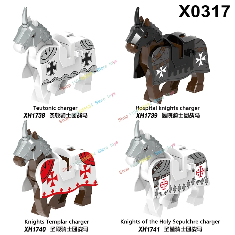 Medieval Military Teutonic Knights War Horse Animal Building Blocks Bricks Assemble scene bricks Children's Toys Gifts X0317