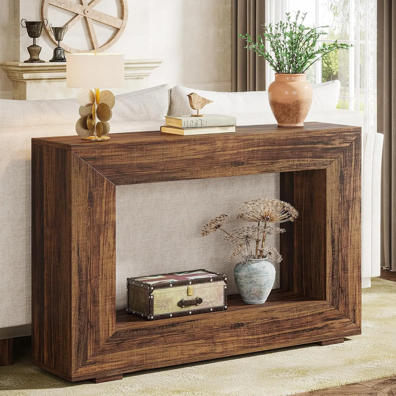 47‑Inch Farmhouse‑Industrial Console Sofa Table with Storage, Long Narrow Behind‑Couch Accent Table for Entryway, Hallway, Foyer and Living‑Room view 5