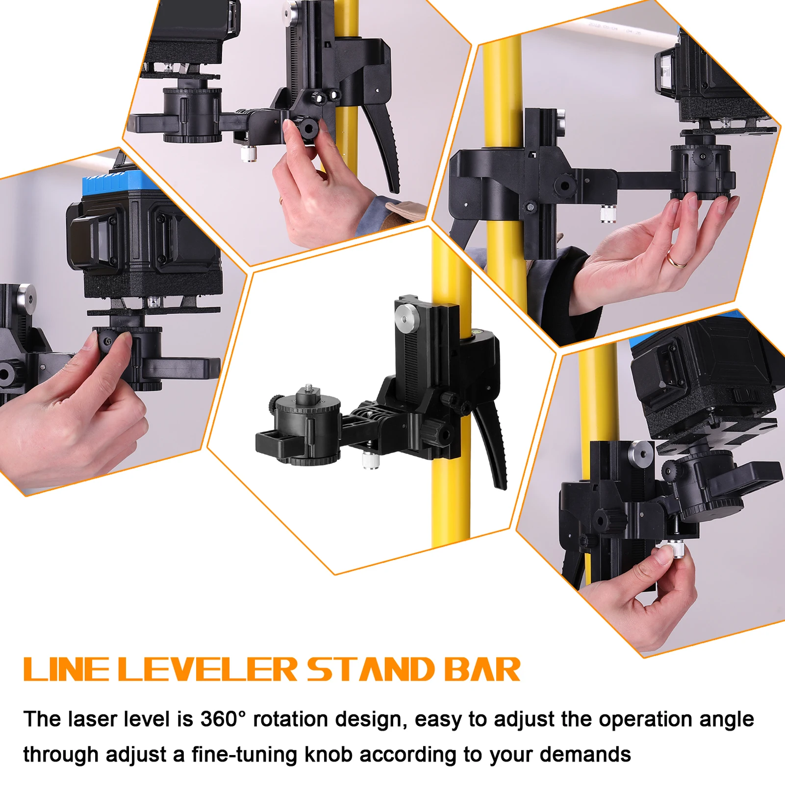 Geevorks Max 4.2m Height Adjustable Line Leveler Stand Bar Telescopic Bracket 1/4\'\' Thread Lift Extend Holder for Laser Level