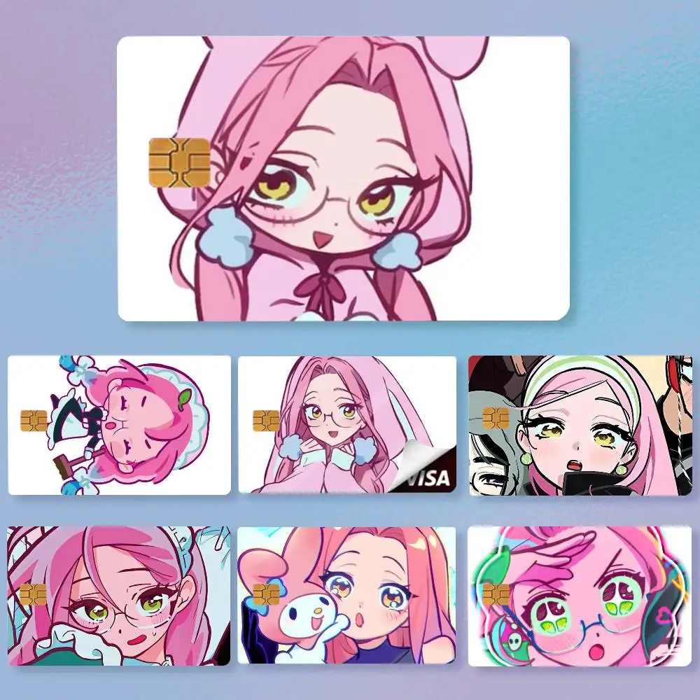 1pc Cute Anime Girl Mizi Alien Stage Cartoon  Credit Card HD Stickers Premium matte film effectively prevents fingerprints .
