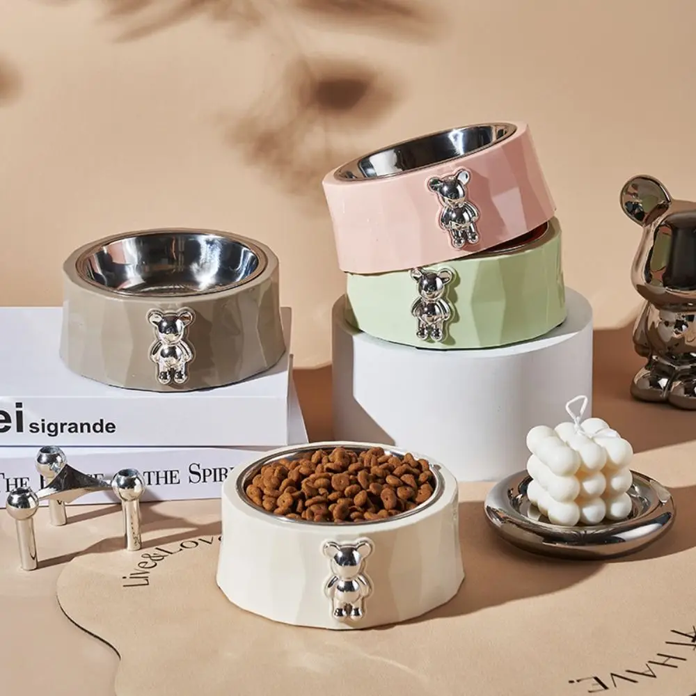 Stainless Steel Bear Pet Bowl Detachable with Non-Slip Pad Cat Feeder Anti Tipping Double Pet Feeding Basin Puppy Kitten