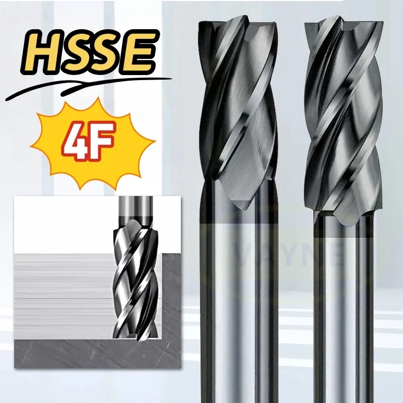 

M42 HSS-E TICN Coated Flat End Mills 3 4 6 810 12 20 Lengthened CNC Tools Milling Cutter For stainless steel 4Flute Router Bits