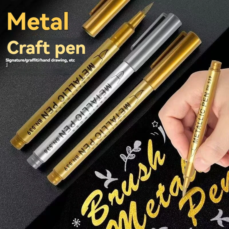 1/50pcs Soft Brush Metallic Marker Pens Gold Silver White Permanent Art Markers For Ceramics Resin Crafts Scrapbooking Painting image 4