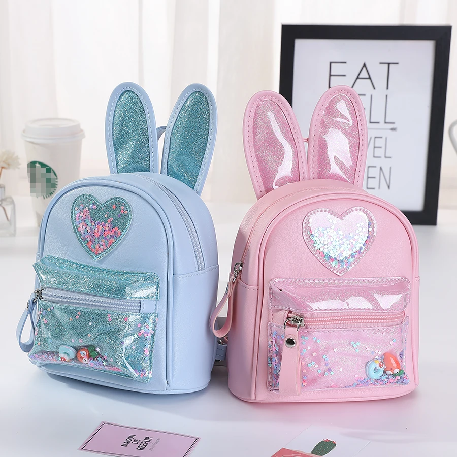 Girl\'s backpack, fashionable sequins, cute rabbit, mini backpack for children, casual outing