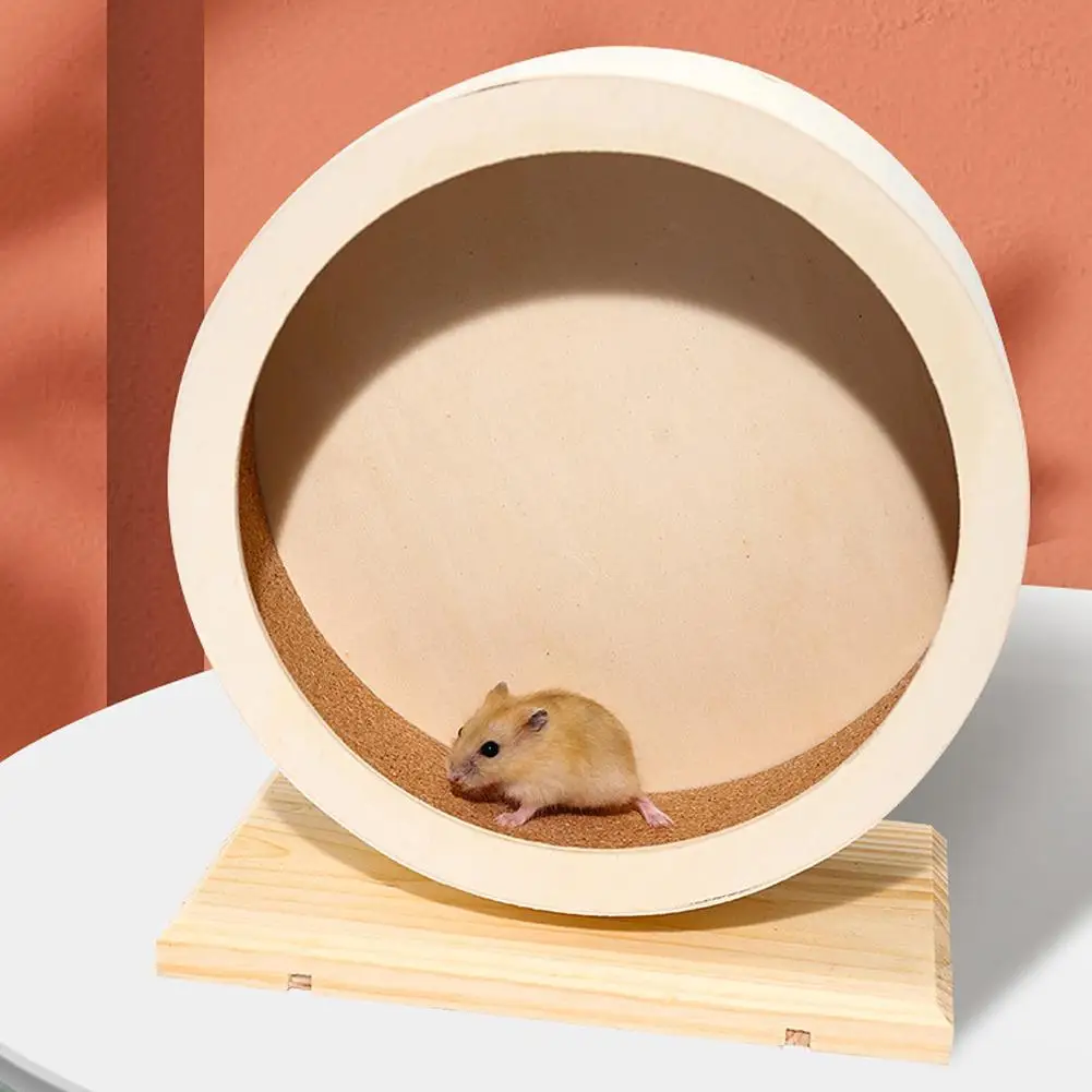 Hamster Running Wheel, Silent Wooden Belt With Bracket, Cork Pad, Windproof And Moisture-proof For Hamsters, Golden Bears, Y5A5