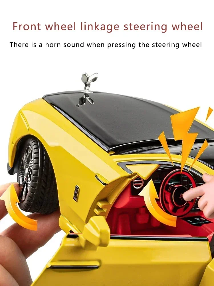 Nuevo modelo de coche de aleación brillante Rolls-Royce 1:24, simulación de sonido y luz, coche de juguete extraíble, adornos de colección de Metal para niños, regalo