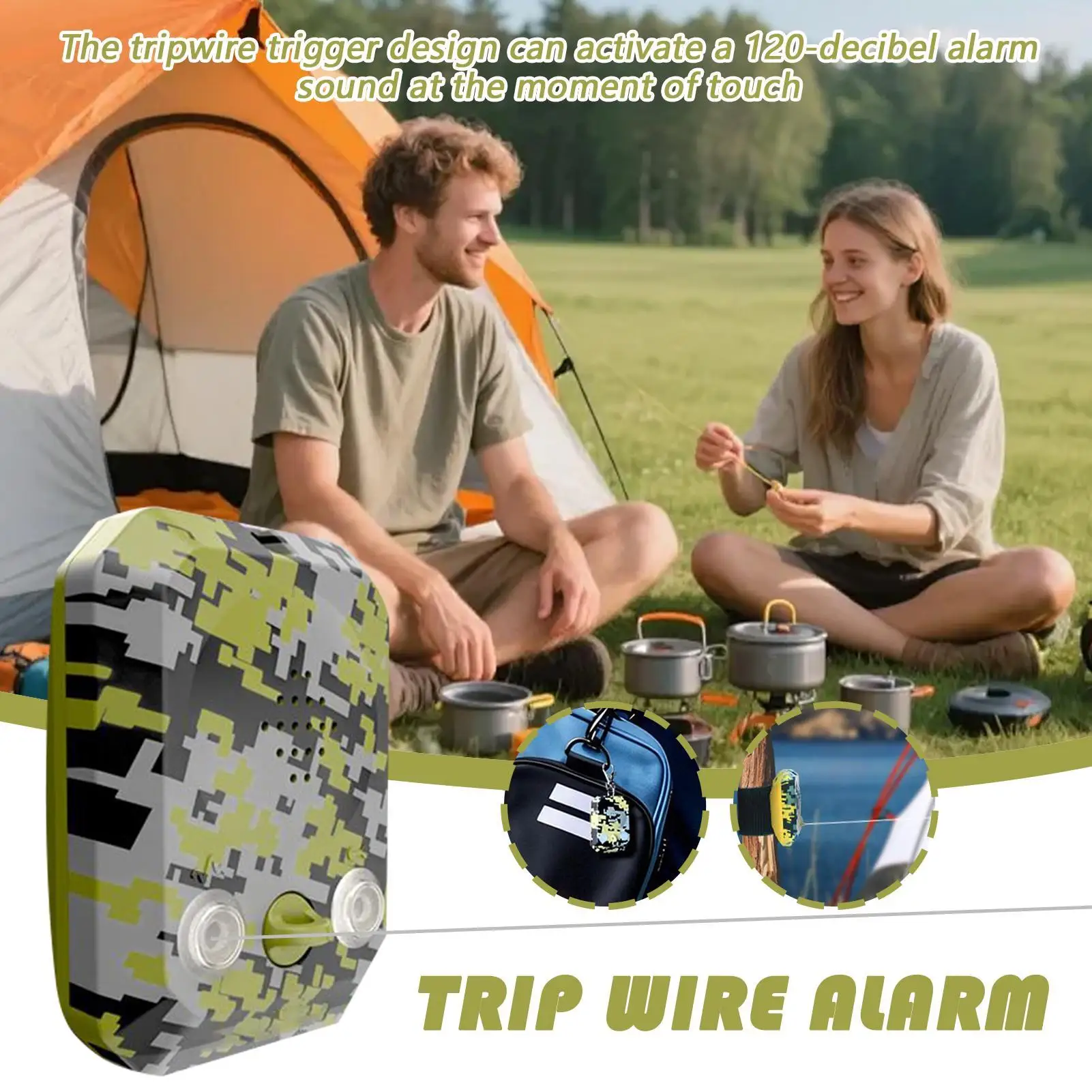 Security Perimeter Alarm 120dB Camping Travel Alarm with Tripwire Motion Sensor Waterproof Outdoor Wire Trigger Safety Device