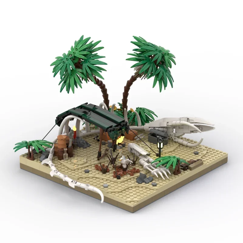 City Street View Model Moc Building Blocks Whale Bone Camp Model Technology Pirate Fortress Model Gift DIY Assembly Holiday Toy