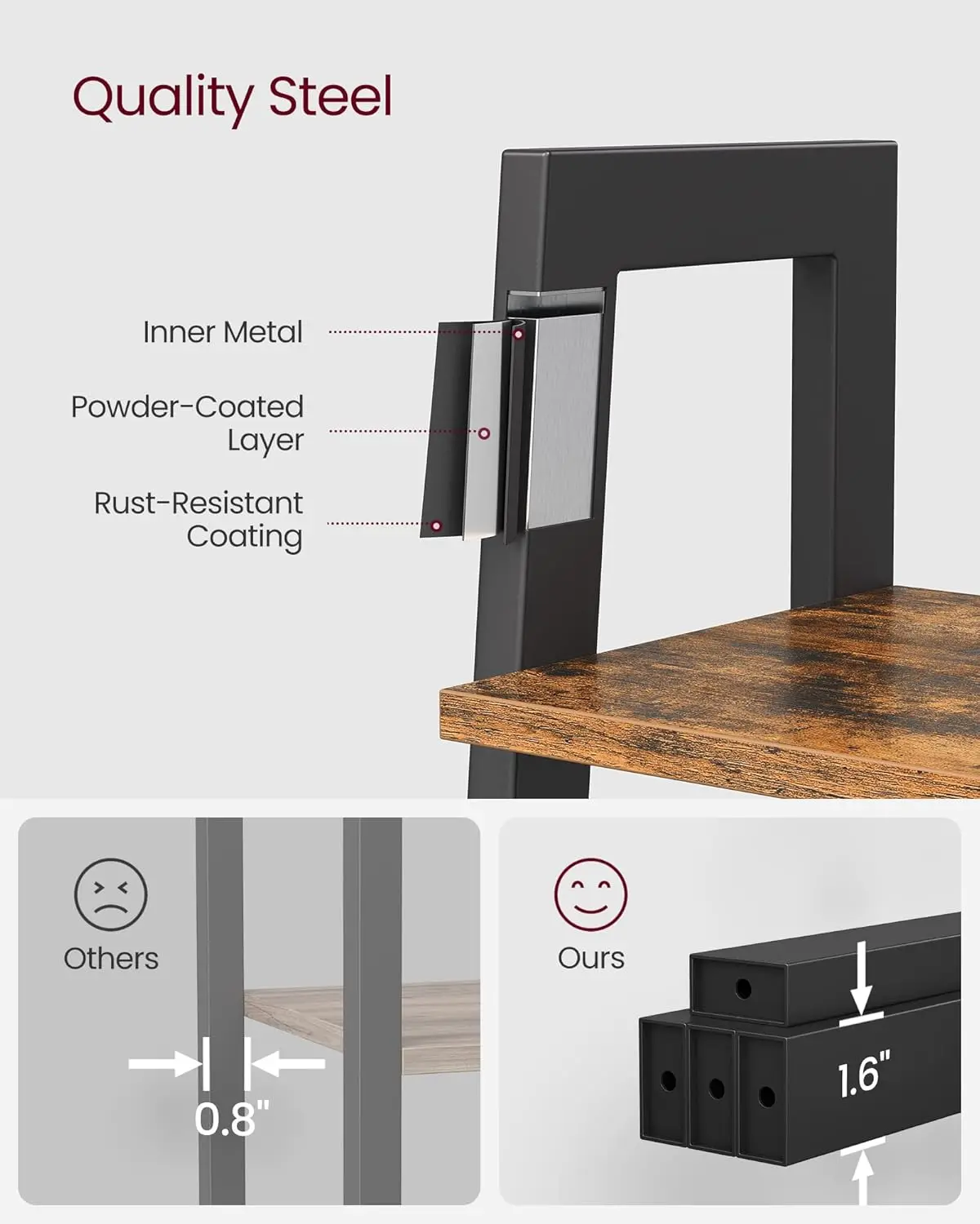 XMSJ Ladder Shelf, 4-Tier Bookshelf, Storage Rack, Bookcase With Steel Frame, For Living Room, Home Office, Kitchen, Bedroom,