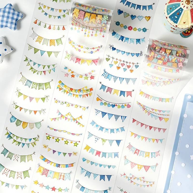 Mr.Paper 200cm/Roll Die Cut PET Washi Tape Colorful Bunting Flag Design DIY Decor for Journal Photo Frame Scrapbook Collage