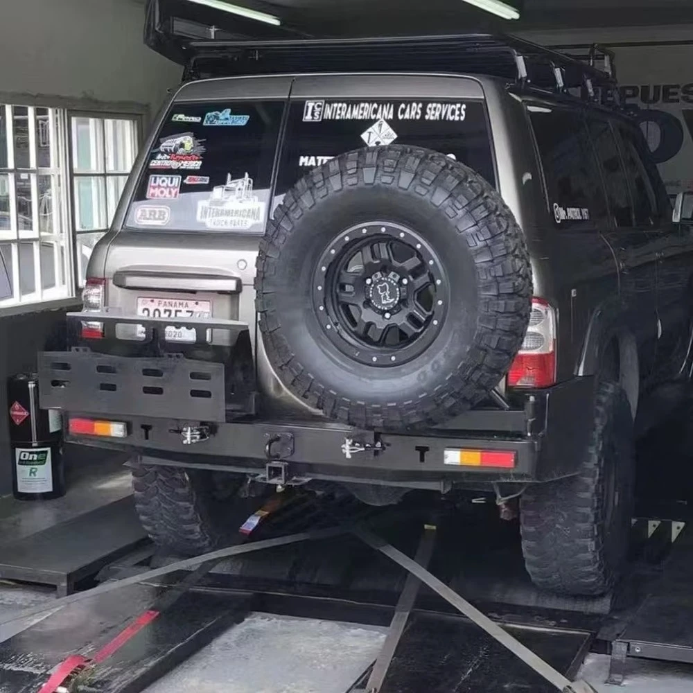 4x4 Offroad SUV Car Overland Camping Car Protect Bar Rear Bumper Y61 2005+ Steel Frame With Jerry Can And Tyre Mount Stand