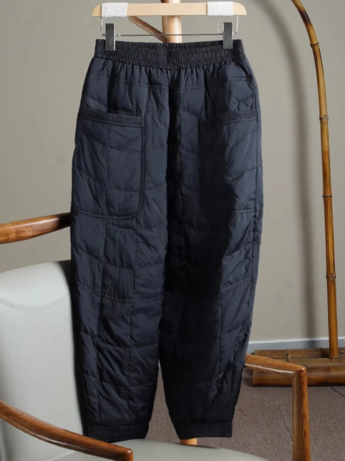 경량 프리미엄 여성용 다운 팬츠 하란 슬레 겨울 아우터웨어 따뜻한 면바지 부츠컷 팬츠 하이웨이스트 롱 팬츠