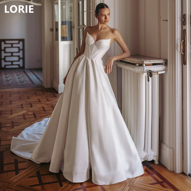 

LORIE A-line Sleeveless Wedding Dresses Satin Tiered Backless Bridal Gown Princess Wedding Gowns Customized 2024
