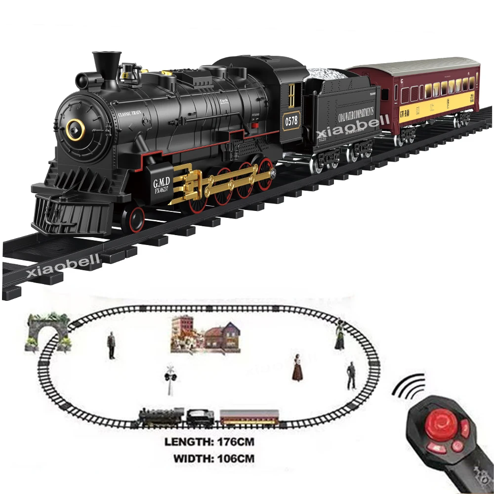 RC Train Toys Remote Control Retro Steam Electric Stepless Speed Simulation Train Control Remote Smoking Train Children\'s Toys