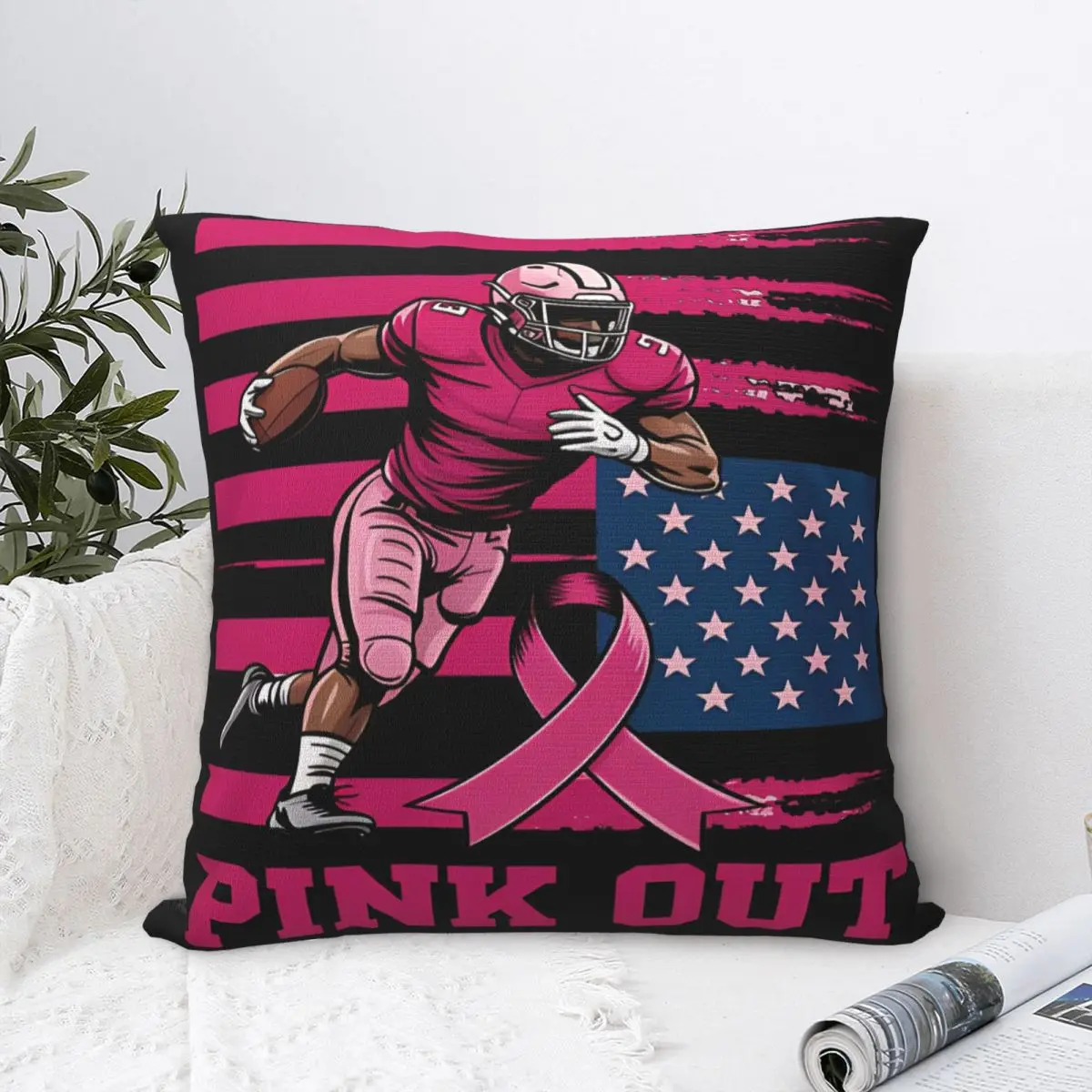 Pink Out Football Breast Cancer Tackle Breast Cancer Square Pillow Case Cushions for Sofa Vintage Pillowcover Home Decor