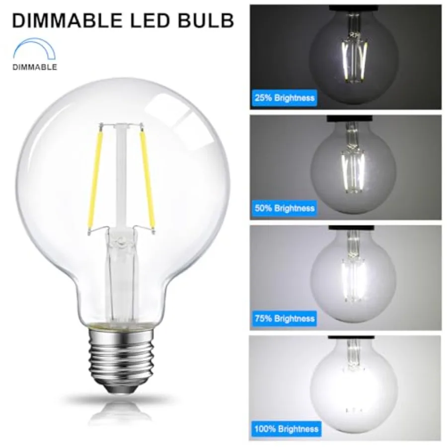 Dimmable LED Edison Light Bulb, G25 G80 Globe Bulb, 60W Equivalent, Daylight, Christmas Light, E26 Standard Base, ETL Listed - view 3